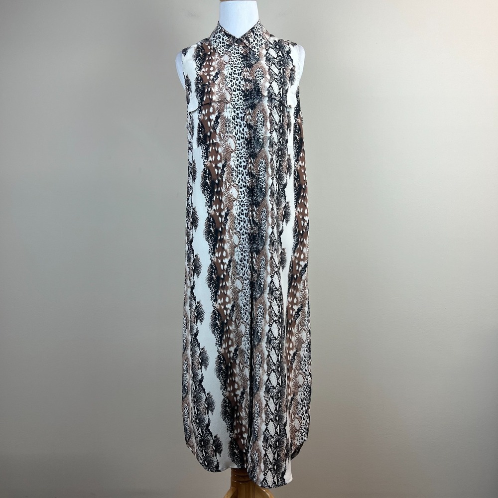 Equipment Femme Shirt Dress Small 100% Silk Midi Snakeskin Tegan Sleeveless S